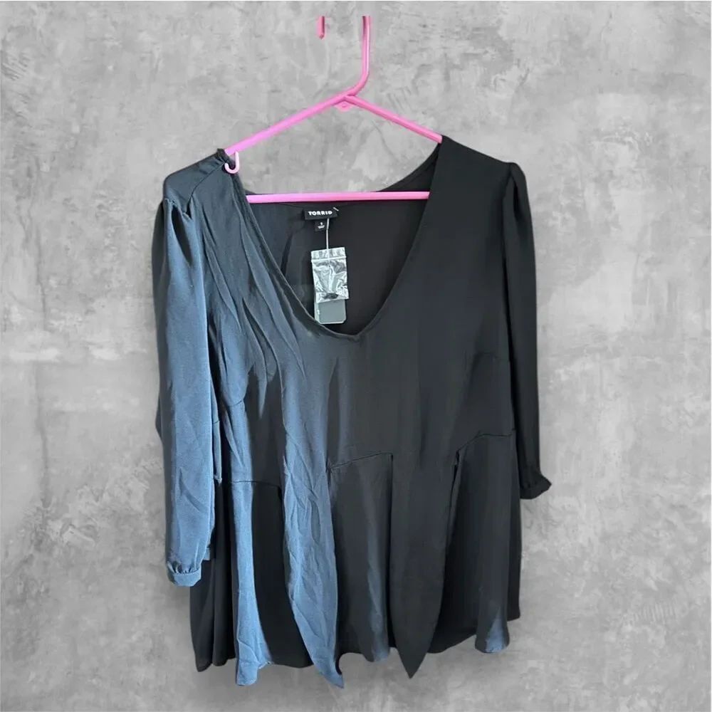Torrid Black Blouse Size 1 New With Tags Flowy Long Sleeve Top